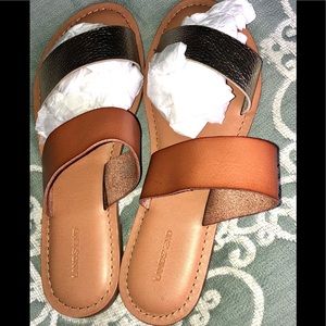 Tan and gold Land’s End sandals.